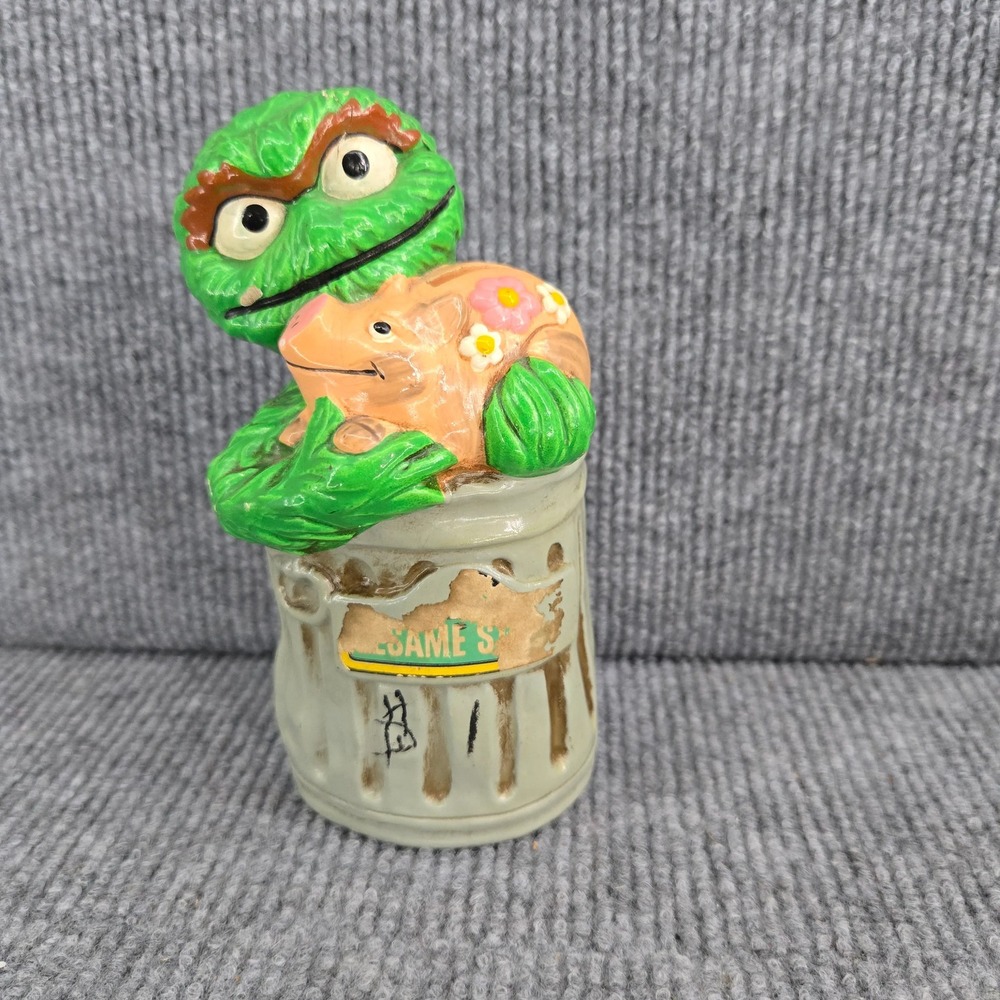 Sesame Street Oscar the‎ Grouch Trash Can Coin Bank Vintage 1978 Gorham